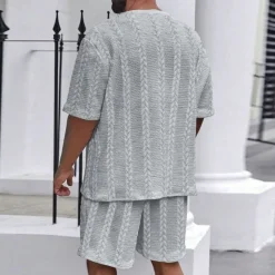 Hot OUKU Men's T-shirt Suits 2 Pieces Outfits Tee & Shorts Short Sleeve Crew Neck Summer Plain Fashion Casual 2 Piece Vacation Daily Wear Going out Black White khaki Top Tee for Men