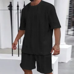 Hot OUKU Men's T-shirt Suits 2 Pieces Outfits Tee & Shorts Short Sleeve Crew Neck Summer Plain Fashion Casual 2 Piece Vacation Daily Wear Going out Black White khaki Top Tee for Men