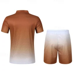 Online OUKU Men's T-shirt Suits 2 Pieces Outfits Tee & Shorts Short Sleeve Lapel Summer Color Block Fashion Casual 2 Piece Quarter Zip Vacation Daily Wear Going out Black Brown Top Tee for Men