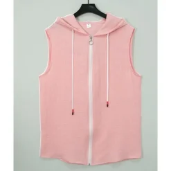 Online OUKU Men's T-shirt Suits 2 Pieces Outfits Tee & Shorts Sleeveless Hooded Summer Plain Fashion Casual 2 Piece Vacation Daily Wear Going out Black Pink White Top Tee for Men