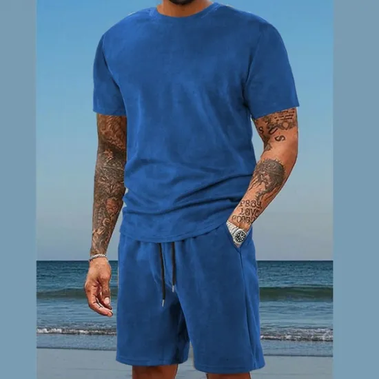 Clearance OUKU Men's T-shirt Suits 2 Pieces Outfits Tee & Shorts Short Sleeve Crewneck Summer Solid / Plain Color Fashion Casual 2 Piece Vacation Daily Wear Going out Dark Blue Wine Royal Blue Top Tee for Men