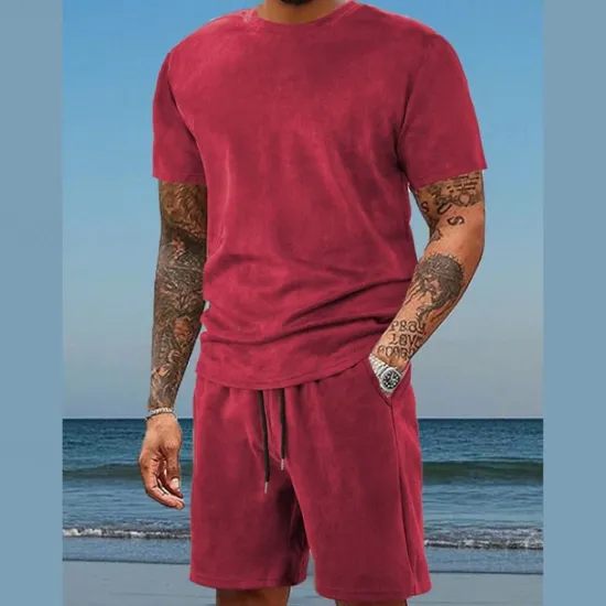 Clearance OUKU Men's T-shirt Suits 2 Pieces Outfits Tee & Shorts Short Sleeve Crewneck Summer Solid / Plain Color Fashion Casual 2 Piece Vacation Daily Wear Going out Dark Blue Wine Royal Blue Top Tee for Men
