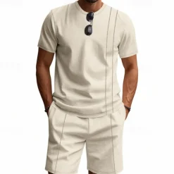 Outlet OUKU Men's T-shirt Suits 2 Pieces Outfits Tee & Shorts Short Sleeve Crew Neck Summer Plain Fashion Casual 2 Piece Vacation Daily Wear Going out Black White Royal Blue Top Tee for Men