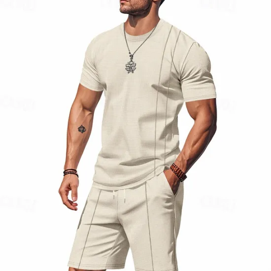 Outlet OUKU Men's T-shirt Suits 2 Pieces Outfits Tee & Shorts Short Sleeve Crew Neck Summer Plain Fashion Casual 2 Piece Vacation Daily Wear Going out Black White Royal Blue Top Tee for Men