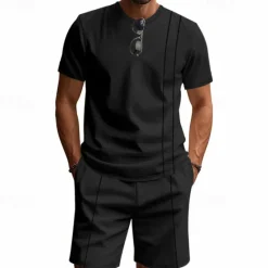 Outlet OUKU Men's T-shirt Suits 2 Pieces Outfits Tee & Shorts Short Sleeve Crew Neck Summer Plain Fashion Casual 2 Piece Vacation Daily Wear Going out Black White Royal Blue Top Tee for Men