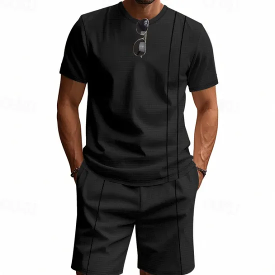 Outlet OUKU Men's T-shirt Suits 2 Pieces Outfits Tee & Shorts Short Sleeve Crew Neck Summer Plain Fashion Casual 2 Piece Vacation Daily Wear Going out Black White Royal Blue Top Tee for Men