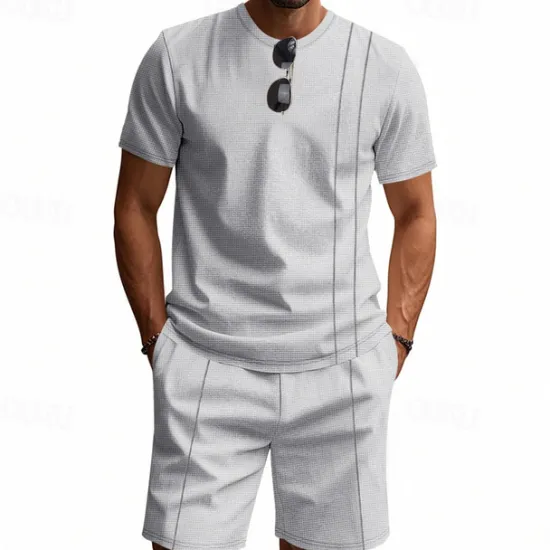 Outlet OUKU Men's T-shirt Suits 2 Pieces Outfits Tee & Shorts Short Sleeve Crew Neck Summer Plain Fashion Casual 2 Piece Vacation Daily Wear Going out Black White Royal Blue Top Tee for Men