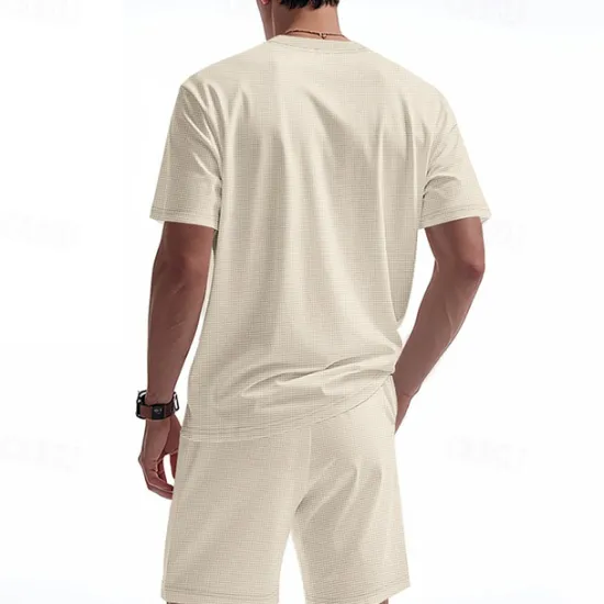 Outlet OUKU Men's T-shirt Suits 2 Pieces Outfits Tee & Shorts Short Sleeve Crew Neck Summer Plain Fashion Casual 2 Piece Vacation Daily Wear Going out Black White Royal Blue Top Tee for Men