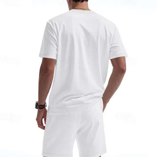 Outlet OUKU Men's T-shirt Suits 2 Pieces Outfits Tee & Shorts Short Sleeve Crew Neck Summer Plain Fashion Casual 2 Piece Vacation Daily Wear Going out Black White Royal Blue Top Tee for Men