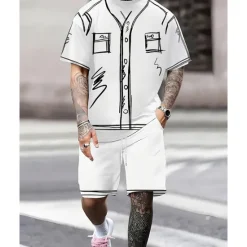 Outlet OUKU Men's T-shirt Suits 2 Pieces Outfits Tee & Shorts Short Sleeve Crew Neck Summer Graphic Fashion Casual 2 Piece Vacation Daily Wear Going out Black White Top Tee for Men