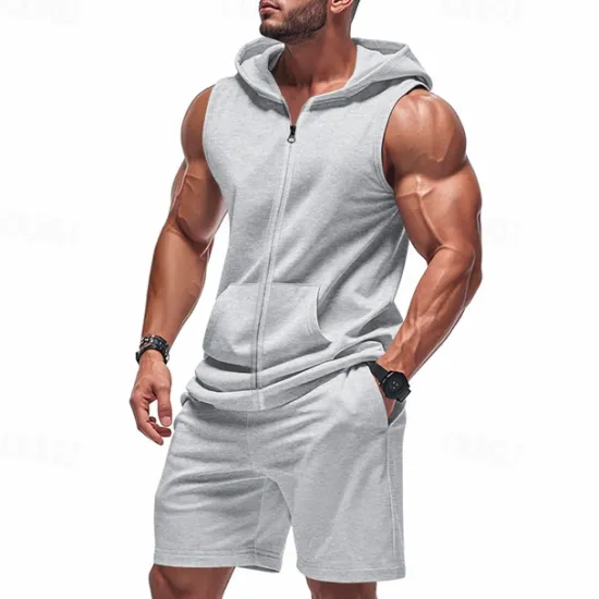 Best OUKU Men's T-shirt Suits 2 Pieces Outfits Tee & Shorts Short Sleeve Hooded Summer Plain Fashion Casual 2 Piece Vacation Daily Wear Going out Black Yellow Red Top Tee for Men