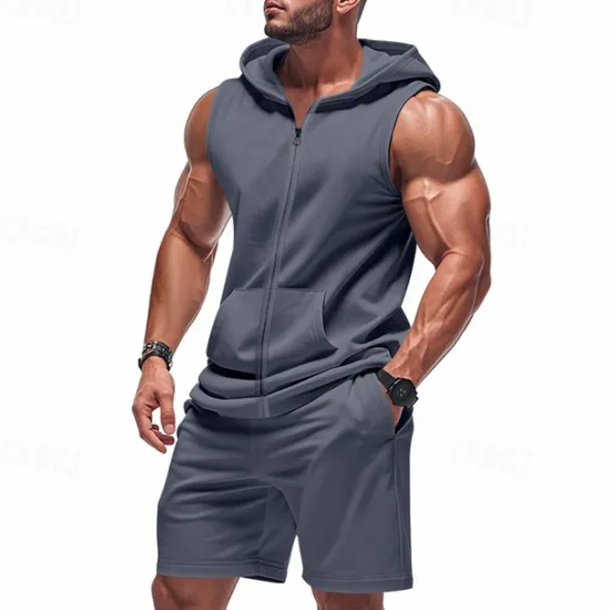 Best OUKU Men's T-shirt Suits 2 Pieces Outfits Tee & Shorts Short Sleeve Hooded Summer Plain Fashion Casual 2 Piece Vacation Daily Wear Going out Black Yellow Red Top Tee for Men