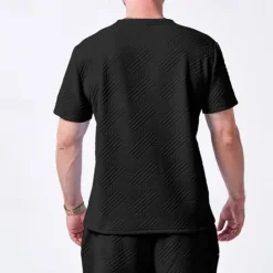 Sale OUKU Men's T-shirt Suits 2 Pieces Outfits Tee & Shorts Short Sleeve Crew Neck Summer Plain Fashion Casual 2 Piece Jacquard Vacation Daily Wear Going out Black White Khaki Top Tee for Men