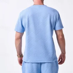 Sale OUKU Men's T-shirt Suits 2 Pieces Outfits Tee & Shorts Short Sleeve Crew Neck Summer Plain Fashion Casual 2 Piece Jacquard Vacation Daily Wear Going out Black White Khaki Top Tee for Men
