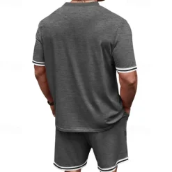 OUKU Men's T-shirt Suits 2 Pieces Outfits Tee & Shorts Short Sleeve Crew Neck Summer Color Block Fashion Casual 2 Piece Vacation Daily Wear Going out Black Red Navy Blue Top Tee for Men