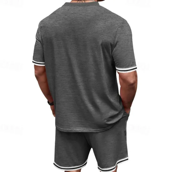 OUKU Men's T-shirt Suits 2 Pieces Outfits Tee & Shorts Short Sleeve Crew Neck Summer Color Block Fashion Casual 2 Piece Vacation Daily Wear Going out Black Red Navy Blue Top Tee for Men
