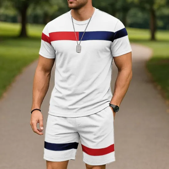 Outlet OUKU Men's T-shirt Suits 2 Pieces Outfits Tee & Shorts Short Sleeve Crew Neck Summer Color Block Fashion Casual 2 Piece Vacation Daily Wear Going out Black White Pink Top Tee for Men