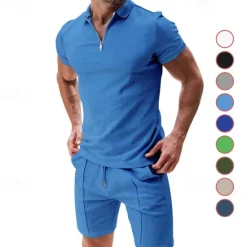 Hot OUKU Men's T-shirt Suits 2 Pieces Outfits Tee & Shorts Short Sleeve Shirt Collar Summer Plain Fashion Casual 2 Piece Vacation Daily Wear Going out Black White Light Gray Top Tee for Men