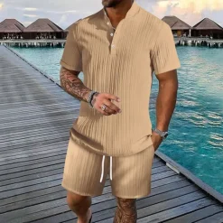 Discount OUKU Men's T-shirt Suits 2 Pieces Outfits Tee & Shorts Short Sleeve Henley Summer Plain Fashion Casual 2 Piece Vacation Daily Wear Going out Black White Royal Blue Top Tee for Men