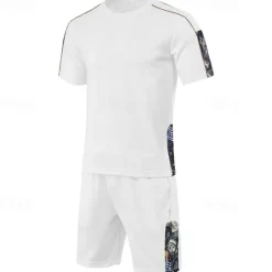 New OUKU Men's T-shirt Suits 2 Pieces Outfits Tee & Shorts Short Sleeve Crew Neck Summer Graphic Fashion Casual 2 Piece Vacation Daily Wear Going out Black White Brown Top Tee for Men