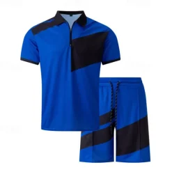 Discount OUKU Men's T-shirt Suits 2 Pieces Outfits Tee & Shorts Short Sleeve Quarter Zip Summer Color Block Fashion Casual 2 Piece Splice Vacation Daily Wear Going out Silver Black Wine Top Tee for Men