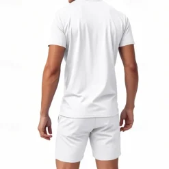 Online OUKU Men's T-shirt Suits 2 Pieces Outfits Tee & Shorts Short Sleeve V Neck Summer Plain Fashion Casual 2 Piece Vacation Daily Wear Going out Black White Orange Top Tee for Men