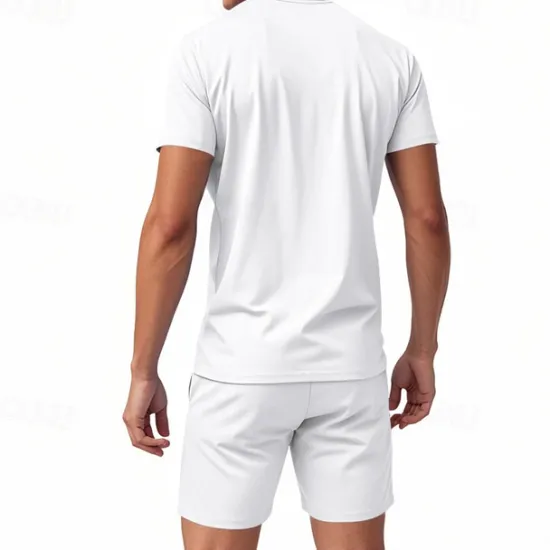 Online OUKU Men's T-shirt Suits 2 Pieces Outfits Tee & Shorts Short Sleeve V Neck Summer Plain Fashion Casual 2 Piece Vacation Daily Wear Going out Black White Orange Top Tee for Men
