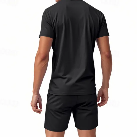 Online OUKU Men's T-shirt Suits 2 Pieces Outfits Tee & Shorts Short Sleeve V Neck Summer Plain Fashion Casual 2 Piece Vacation Daily Wear Going out Black White Orange Top Tee for Men