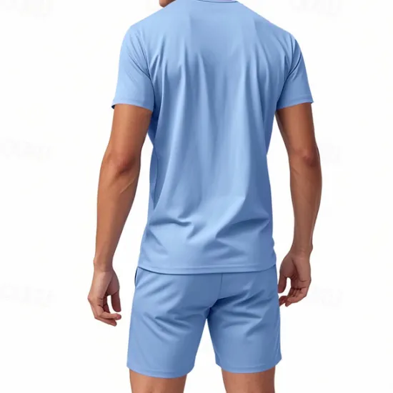 Online OUKU Men's T-shirt Suits 2 Pieces Outfits Tee & Shorts Short Sleeve V Neck Summer Plain Fashion Casual 2 Piece Vacation Daily Wear Going out Black White Orange Top Tee for Men