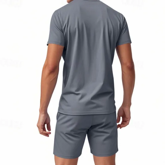 Online OUKU Men's T-shirt Suits 2 Pieces Outfits Tee & Shorts Short Sleeve V Neck Summer Plain Fashion Casual 2 Piece Vacation Daily Wear Going out Black White Orange Top Tee for Men
