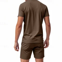 Online OUKU Men's T-shirt Suits 2 Pieces Outfits Tee & Shorts Short Sleeve V Neck Summer Plain Fashion Casual 2 Piece Vacation Daily Wear Going out Black White Orange Top Tee for Men