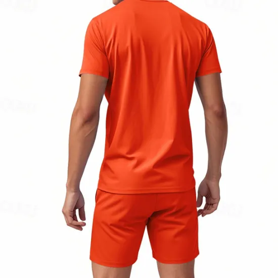 Online OUKU Men's T-shirt Suits 2 Pieces Outfits Tee & Shorts Short Sleeve V Neck Summer Plain Fashion Casual 2 Piece Vacation Daily Wear Going out Black White Orange Top Tee for Men