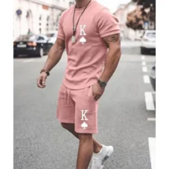 Discount OUKU Men's T-shirt Suits 2 Pieces Outfits Tee & Shorts Short Sleeve Crew Neck Summer Heart Quotes & Sayings Fashion Casual 2 Piece Vacation Daily Wear Going out Green+Lime Black White Top Tee for Men