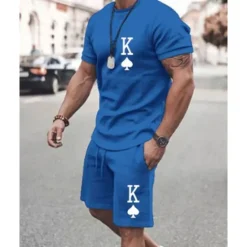 Discount OUKU Men's T-shirt Suits 2 Pieces Outfits Tee & Shorts Short Sleeve Crew Neck Summer Heart Quotes & Sayings Fashion Casual 2 Piece Vacation Daily Wear Going out Green+Lime Black White Top Tee for Men