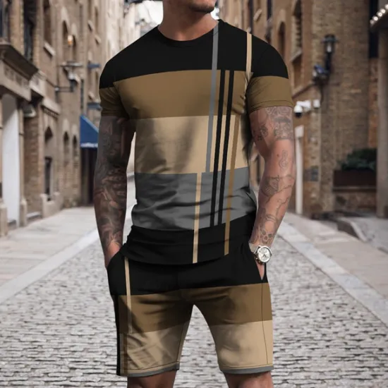 Clearance OUKU Men's T-shirt Suits 2 Pieces Outfits Tee & Shorts Short Sleeve Crew Neck Summer Color Block Fashion Casual 2 Piece Vacation Daily Wear Going out White Blue Dark Blue Top Tee for Men