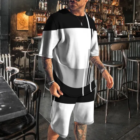 Clearance OUKU Men's T-shirt Suits 2 Pieces Outfits Tee & Shorts Short Sleeve Crew Neck Summer Color Block Fashion Casual 2 Piece Vacation Daily Wear Going out White Blue Dark Blue Top Tee for Men