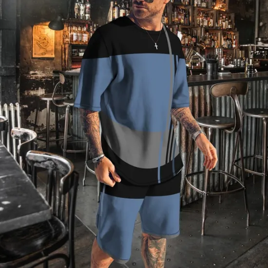 Clearance OUKU Men's T-shirt Suits 2 Pieces Outfits Tee & Shorts Short Sleeve Crew Neck Summer Color Block Fashion Casual 2 Piece Vacation Daily Wear Going out White Blue Dark Blue Top Tee for Men