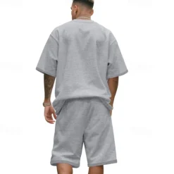 New OUKU Men's T-shirt Suits 2 Pieces Outfits Tee & Shorts Short Sleeve Crew Neck Summer Plain Fashion Casual 2 Piece Vacation Daily Wear Going out Black White Navy Blue Top Tee for Men