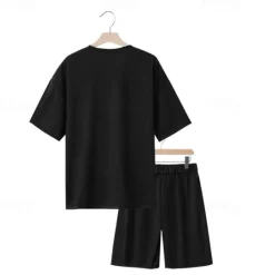New OUKU Men's T-shirt Suits 2 Pieces Outfits Tee & Shorts Short Sleeve Crew Neck Summer Plain Fashion Casual 2 Piece Vacation Daily Wear Going out Black White Navy Blue Top Tee for Men