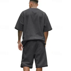 New OUKU Men's T-shirt Suits 2 Pieces Outfits Tee & Shorts Short Sleeve Crew Neck Summer Plain Fashion Casual 2 Piece Vacation Daily Wear Going out Black White Navy Blue Top Tee for Men