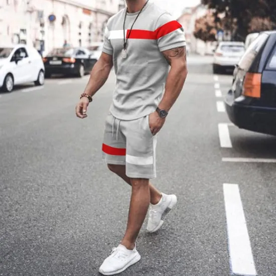 OUKU Men's T-shirt Suits 2 Pieces Outfits Tee & Shorts Short Sleeve Crewneck Summer Color Block Fashion Casual 2 Piece Vacation Daily Wear Going out Black Pink White Top Tee for Men