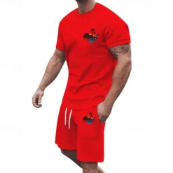 Online OUKU Men's T-shirt Suits 2 Pieces Outfits Tee & Shorts Short Sleeve Crew Neck Summer Coconut Tree Fashion Casual 2 Piece Vacation Daily Wear Going out Black White Yellow Top Tee for Men