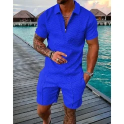 Outlet OUKU Men's T-shirt Suits Golf Polos Shirts Street Casual Turndown Quarter Zip Short Sleeve Modern Casual Waves Curve 3D Print Summer Regular Fit Green / Black Black Yellow Pink Red Navy Blue T-shirt Suits