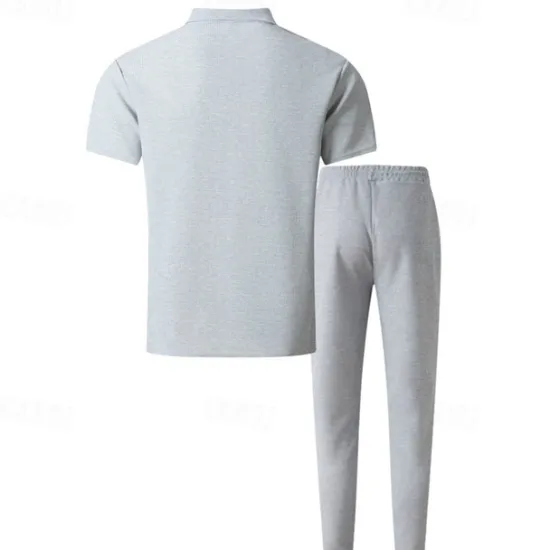 New OUKU Men's T-shirt Suits Pants Sets 2 Pieces Outfits Short Sleeve Shirt Collar Summer Color Block Fashion Casual 2 Piece Vacation Daily Wear Going out Black Wine Dark Green Top Tee for Men