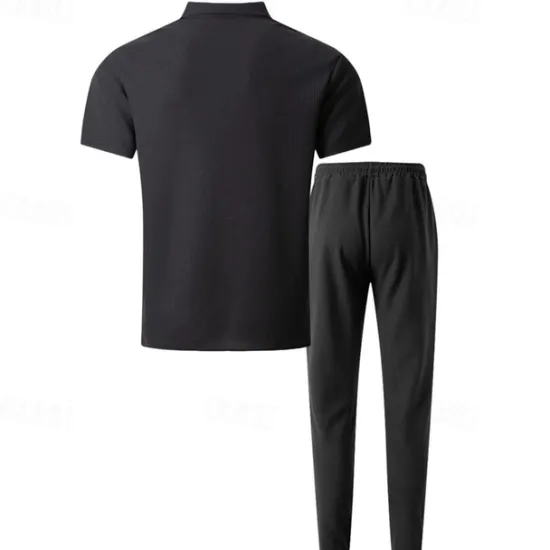 New OUKU Men's T-shirt Suits Pants Sets 2 Pieces Outfits Short Sleeve Shirt Collar Summer Color Block Fashion Casual 2 Piece Vacation Daily Wear Going out Black Wine Dark Green Top Tee for Men