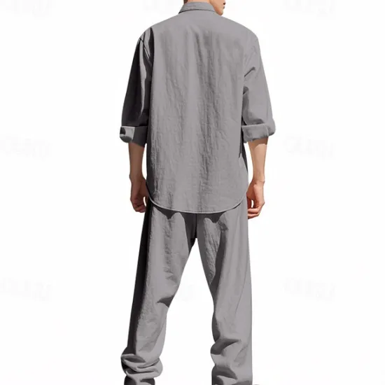 OUKU Men's T-shirt Suits Shirt and Pant Sets 2 Pieces Outfits Long Sleeve Stand Collar Summer Spring Plain Fashion Casual 2 Piece Vacation Daily Wear Going out Black White Blue Top Tee for Men