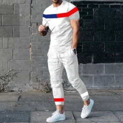 Discount OUKU Men's T-shirt Suits Shirt and Pant Sets 2 Pieces Outfits Short Sleeve Crewneck Summer Color Block Fashion Casual 2 Piece Vacation Daily Wear Going out Black White Yellow Top Tee for Men