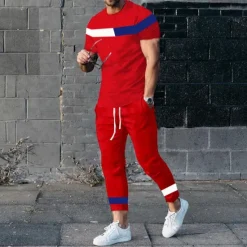 Discount OUKU Men's T-shirt Suits Shirt and Pant Sets 2 Pieces Outfits Short Sleeve Crewneck Summer Color Block Fashion Casual 2 Piece Vacation Daily Wear Going out Black White Yellow Top Tee for Men