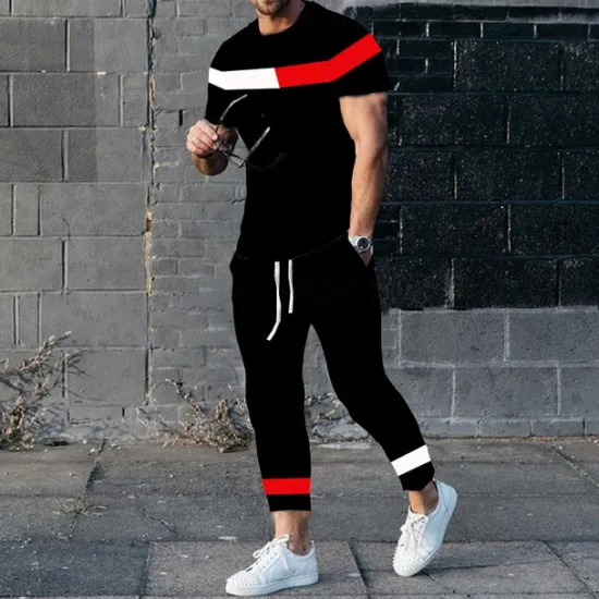 Discount OUKU Men's T-shirt Suits Shirt and Pant Sets 2 Pieces Outfits Short Sleeve Crewneck Summer Color Block Fashion Casual 2 Piece Vacation Daily Wear Going out Black White Yellow Top Tee for Men