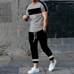Discount OUKU Men's T-shirt Suits Shirt and Pant Sets 2 Pieces Outfits Short Sleeve Crewneck Summer Color Block Fashion Casual 2 Piece Vacation Daily Wear Going out Black White Yellow Top Tee for Men